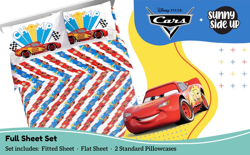Sunny Side Up Disney Pixar Cars Lightning McQueen Full Sheet Set - 4 Piece Kids Racecar Bedding Set Includes Pillow Cover - Super Soft Microfiber Sheets - Image 2